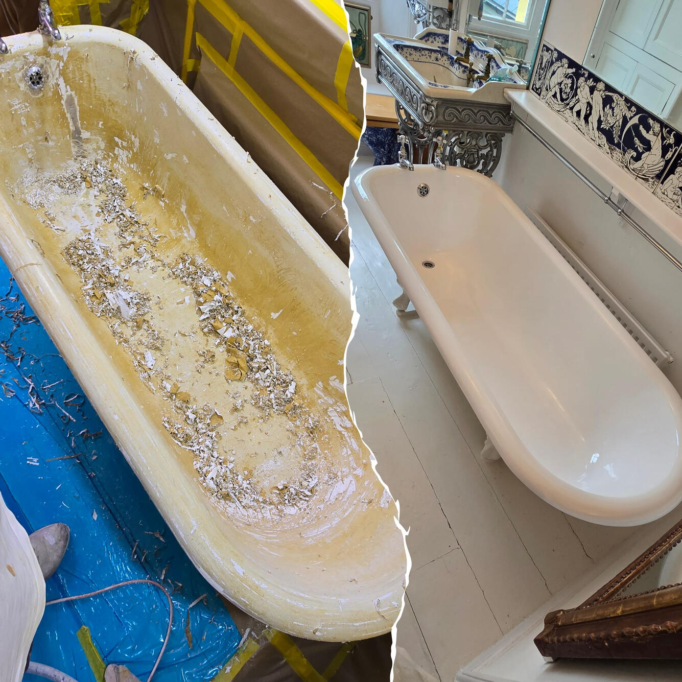 ROLL TOP BATH RE-ENAMELLED IN a Cardiff HOME BEFORE AND AFTER PICTURE OF A VICTORIAN CAST IRON ROLL TOP BATH, WAS STRIPPED OF THE OLD ENAMELL AND RESURFACED IN A BRILLIANT WHITE GLOSS IN Cardiff