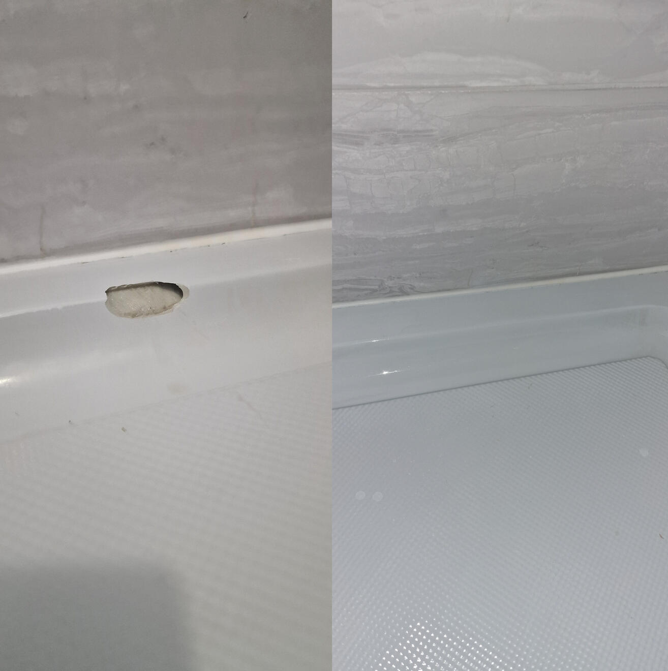 BEFORE AND AFTER PICTURES OF A STONE RESIN SHOWER TRAY CHIP REPAIR BEFORE AND AFTER PICTURES OF A STONE RESIN SHOWER TRAY CHIP REPAIR IN A CARDIFF HOTEL