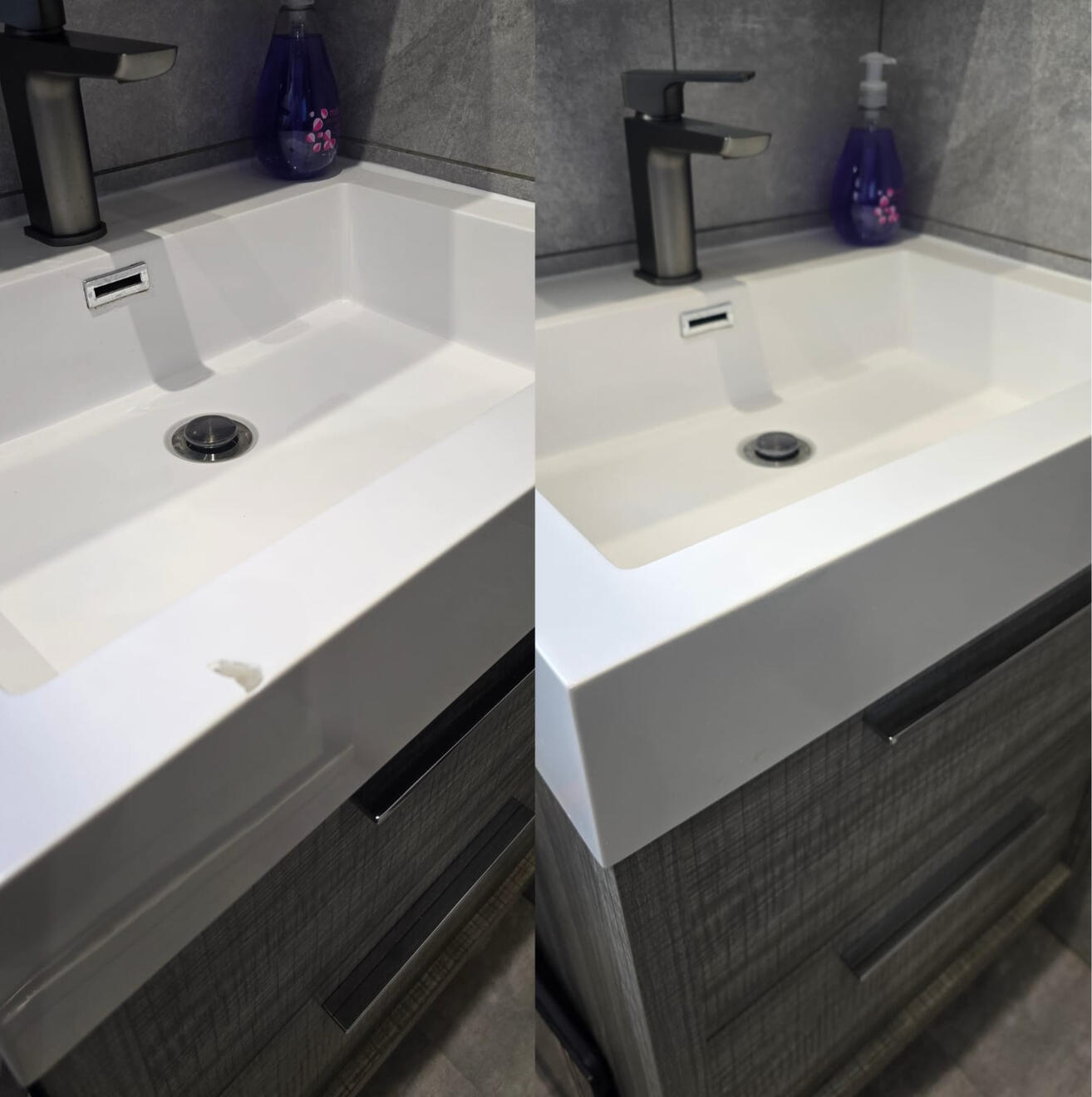 BEFORE AND AFTER PICTURES OF A COMPOSITE BATHROOM BASIN CHIP REPAIR BEFORE AND AFTER PICTURES OF A COMPOSITE BATHROOM BASIN CHIP REPAIR IN CARDIFF AIR BNB