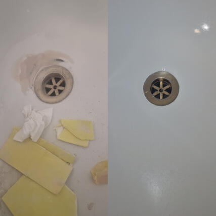 Rusty plug hole repair done on steel bath in Swansea