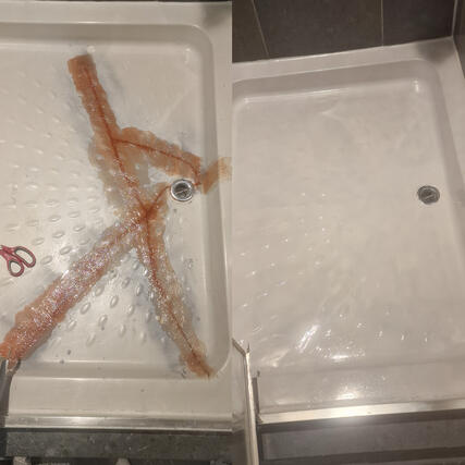 Huge shower tray crack repaired with fiberglass. Completed in Cardiff