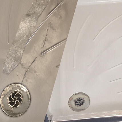Stone resin shower tray crack repaired in Cardiff