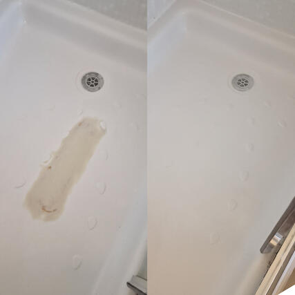 Large shower tray crack repaired on stone resin. Completed in Cardiff