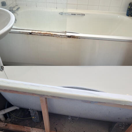 Rusty steel bath restored via repair in Swansea Wales