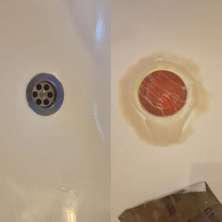 Cast iron plug hole chip repair in Swansea Wales