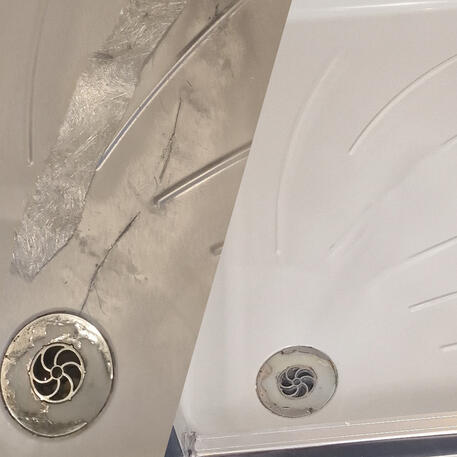 Stone resin shower tray crack repaired in Cardiff