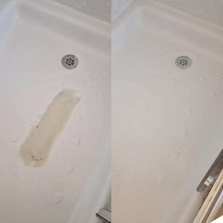 Large shower tray crack repaired on stone resin. Completed in Cardiff